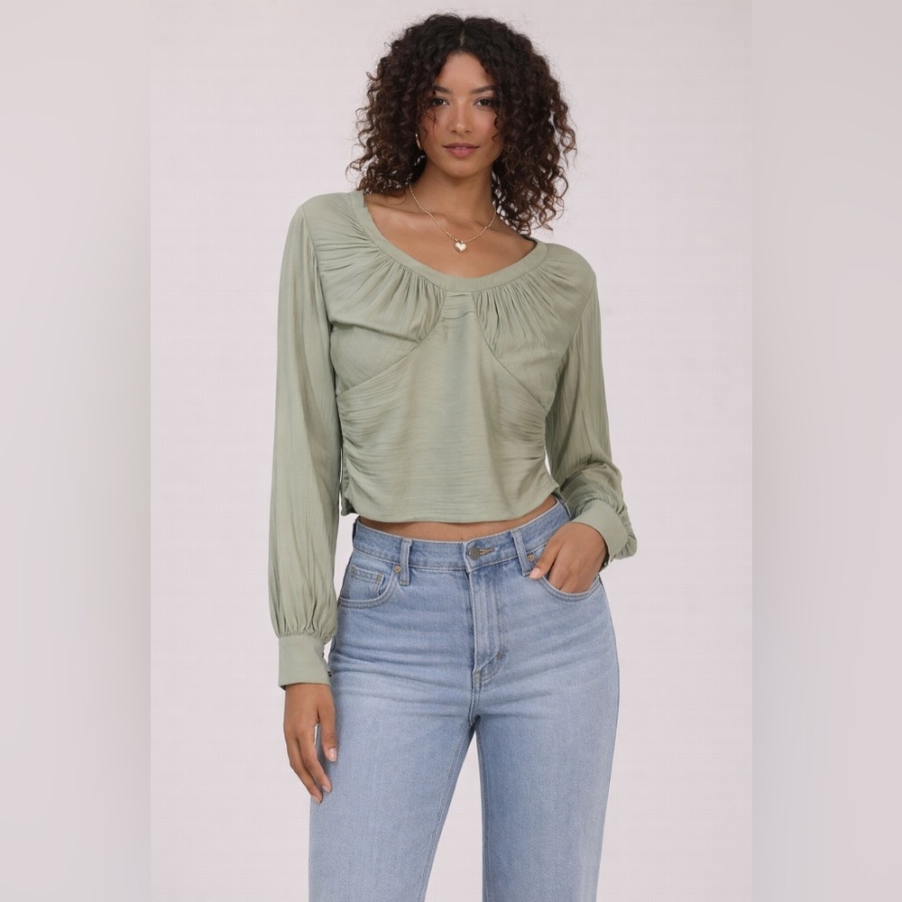 Anthropologie Light Green Ruched Blouse